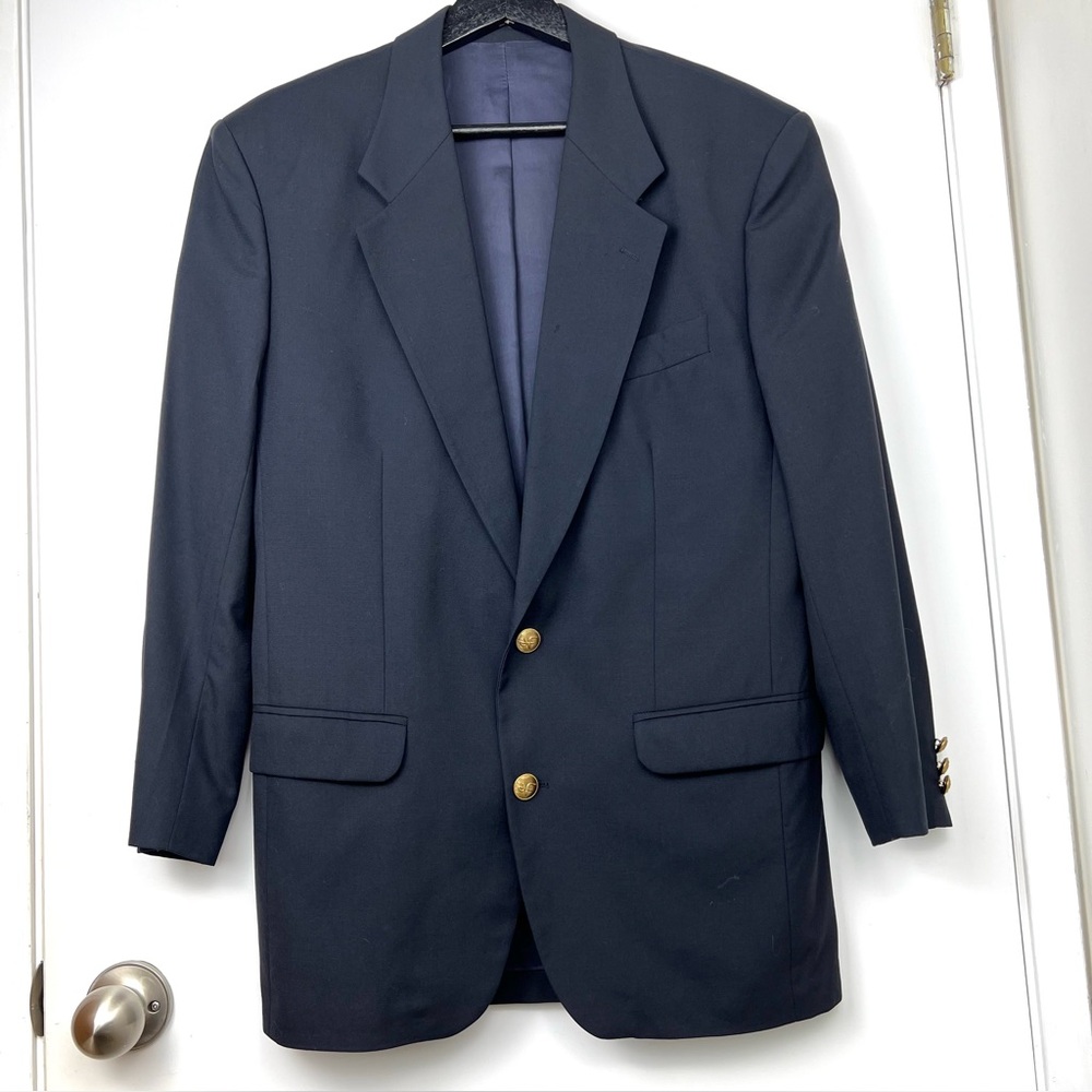 DE FURSAC Wool Slim Fit Single Breasted Gold Button Men’s Blazer size 36S Navy